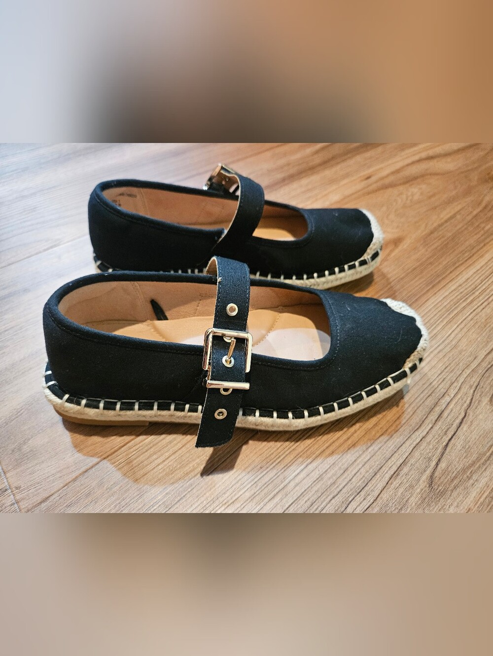 Time and Tru Black Mary Jane Espadrille Flats with Buckle Size 7